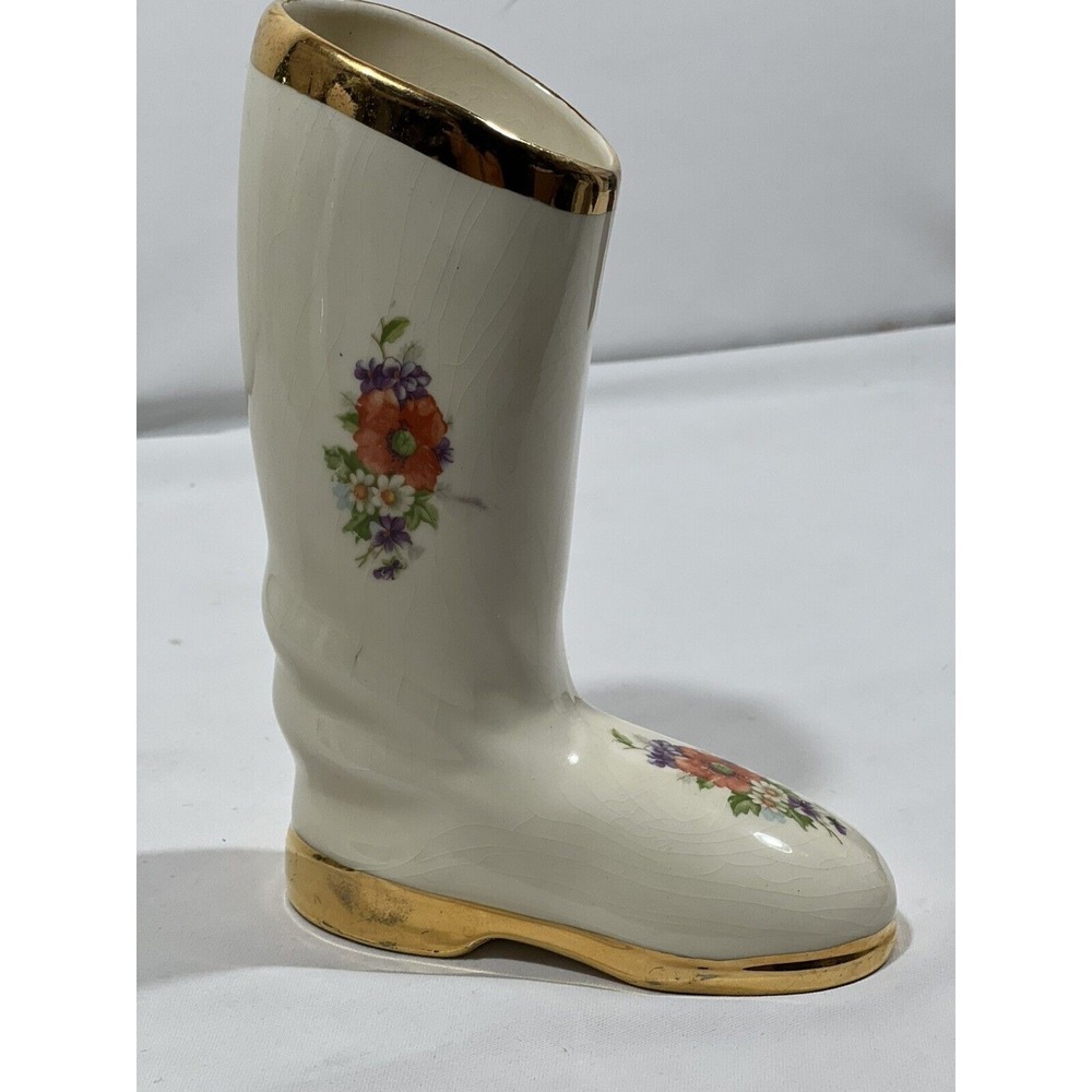 Vintage Ceramic Boot Vase Planter Hand Painted Cottagecore Farmhouse Garden